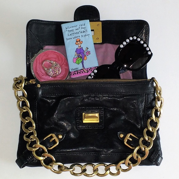 Juicy Couture | Bags | Juicy Couture Black Leather Gold Chain Handbag | Poshmark